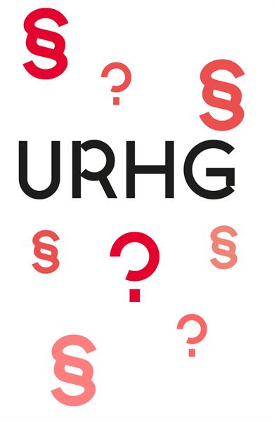 Fragezeichen und Paragrafenzeichen sind um die Abkürzung UrhG arrangiert